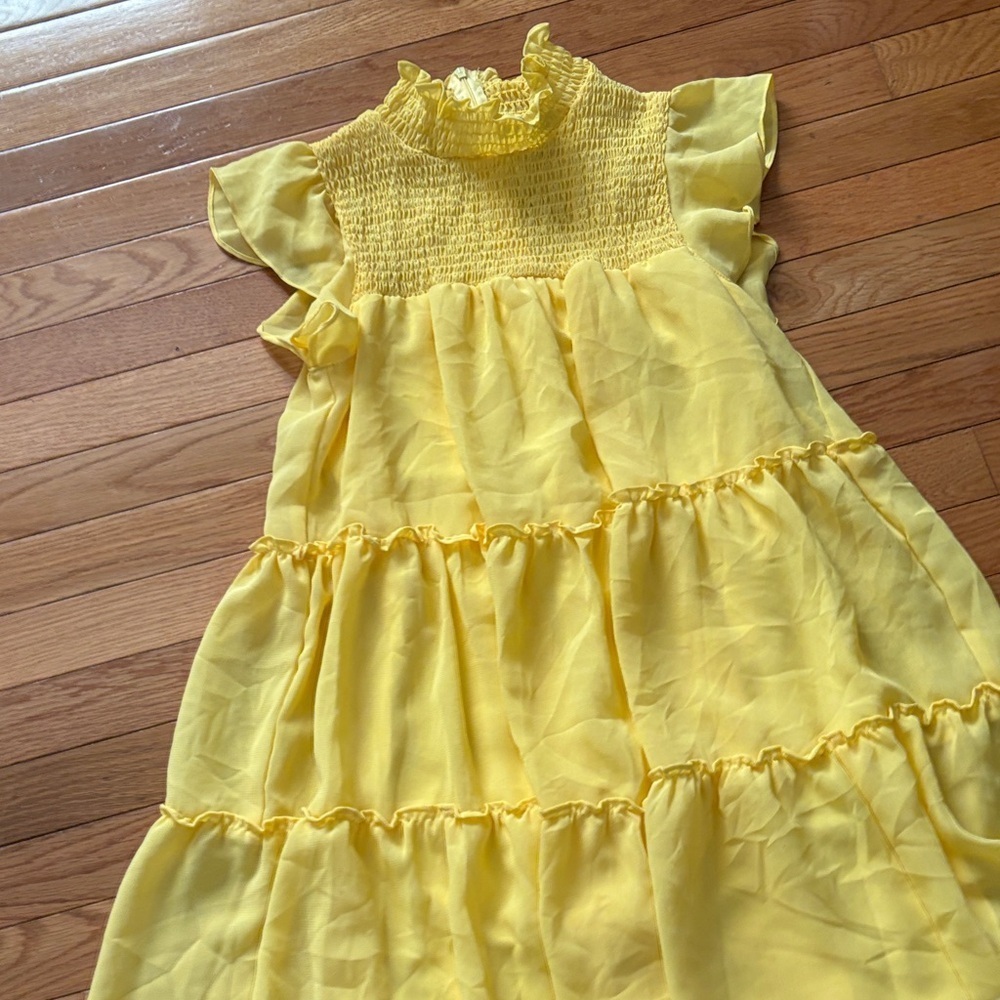 Maison Tara Yellow Ruffle-Tier Smocked Girls Dress - Picture 5 of 8
